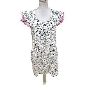 Persifor White/Black Polka Dot mini Dress Pink Trim flutter sleeve lined small